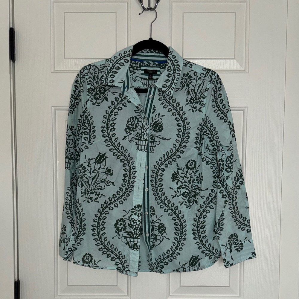 Talbots Green and Blue Floral Shirt Medium Petite